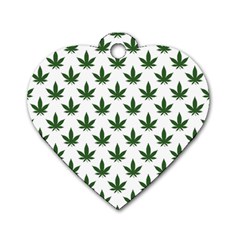 Weed At White, Ganja Leafs Pattern, 420 Hemp Regular Theme Dog Tag Heart (two Sides) by Casemiro