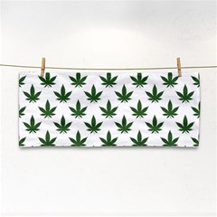 Weed At White, Ganja Leafs Pattern, 420 Hemp Regular Theme Hand Towel by Casemiro