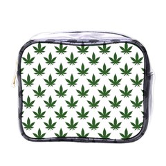 Weed At White, Ganja Leafs Pattern, 420 Hemp Regular Theme Mini Toiletries Bag (one Side) by Casemiro