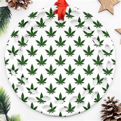 Weed At White, Ganja Leafs Pattern, 420 Hemp Regular Theme Round Filigree Ornament (two Sides) by Casemiro