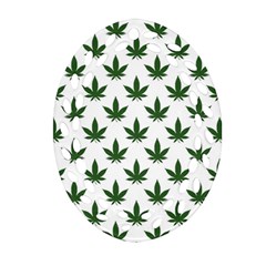 Weed At White, Ganja Leafs Pattern, 420 Hemp Regular Theme Ornament (oval Filigree) by Casemiro