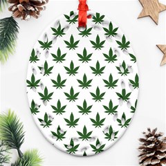 Weed At White, Ganja Leafs Pattern, 420 Hemp Regular Theme Oval Filigree Ornament (two Sides) by Casemiro