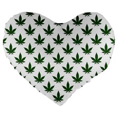 Weed At White, Ganja Leafs Pattern, 420 Hemp Regular Theme Large 19  Premium Heart Shape Cushions by Casemiro