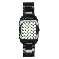 Weed At White, Ganja Leafs Pattern, 420 Hemp Regular Theme Stainless Steel Barrel Watch by Casemiro