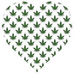 Weed At White, Ganja Leafs Pattern, 420 Hemp Regular Theme Wooden Puzzle Heart by Casemiro