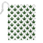 Weed at white, ganja leafs pattern, 420 hemp regular theme Drawstring Pouch (5XL) Back