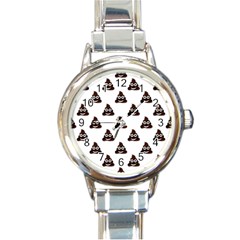 Happy Poo Pattern, Funny Emoji, Emoticon Theme, Vector Round Italian Charm Watch by Casemiro