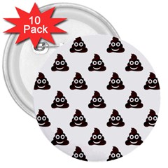 Happy Poo Pattern, Funny Emoji, Emoticon Theme, Vector 3  Buttons (10 Pack)  by Casemiro