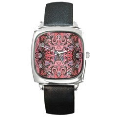 Pink Arabesque Iv Square Metal Watch by kaleidomarblingart