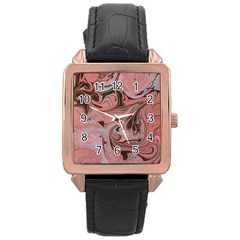 Pink Swirls Rose Gold Leather Watch  by kaleidomarblingart