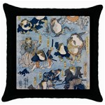 Famous heroes of the kabuki stage played by frogs  Throw Pillow Case (Black) Front