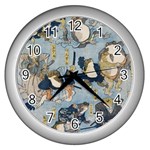 Famous heroes of the kabuki stage played by frogs  Wall Clock (Silver) Front