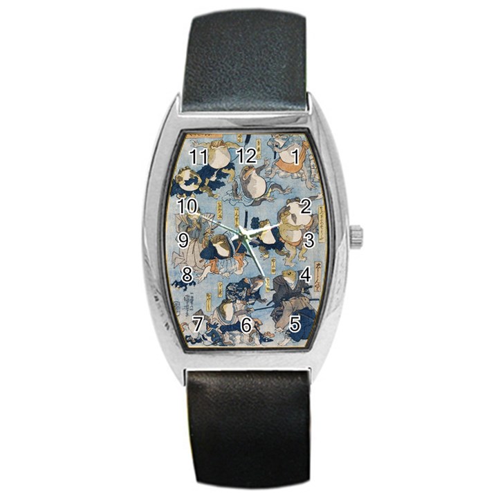 Famous heroes of the kabuki stage played by frogs  Barrel Style Metal Watch