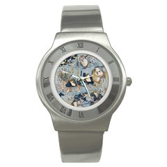 Famous Heroes Of The Kabuki Stage Played By Frogs  Stainless Steel Watch by Sobalvarro