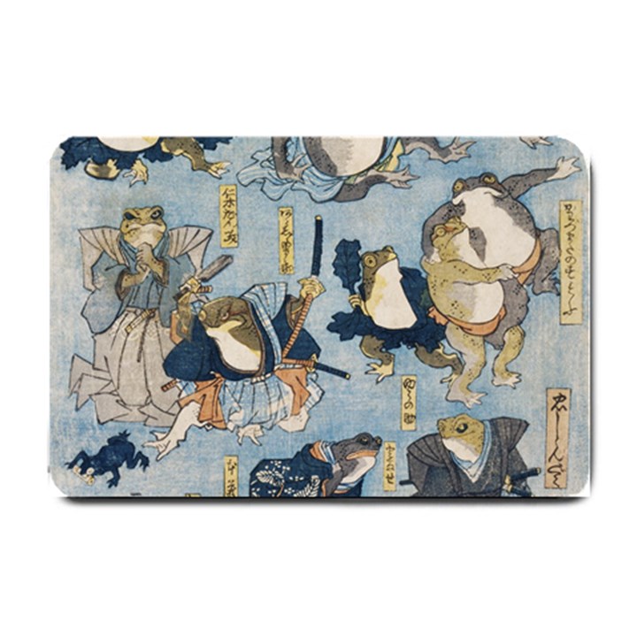 Famous heroes of the kabuki stage played by frogs  Small Doormat 