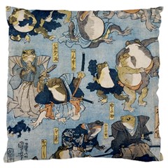 Famous Heroes Of The Kabuki Stage Played By Frogs  Large Cushion Case (one Side) by Sobalvarro