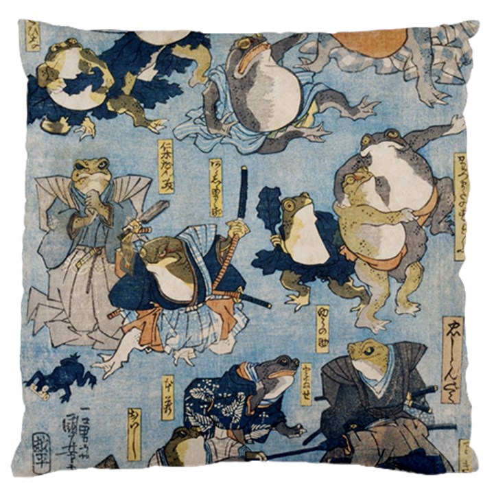 Famous heroes of the kabuki stage played by frogs  Large Flano Cushion Case (One Side)