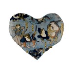 Famous heroes of the kabuki stage played by frogs  Standard 16  Premium Flano Heart Shape Cushions Front