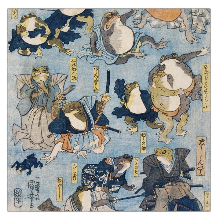 Famous heroes of the kabuki stage played by frogs  Large Satin Scarf (Square)