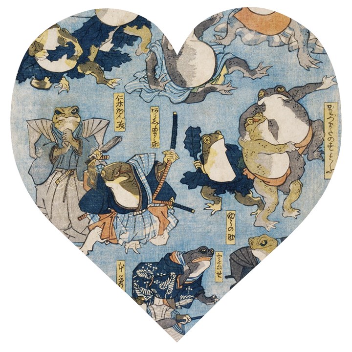 Famous heroes of the kabuki stage played by frogs  Wooden Puzzle Heart