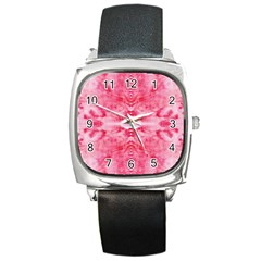 Pink Marbling Ornate Square Metal Watch by kaleidomarblingart