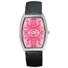 Pink Marbling Ornate Barrel Style Metal Watch by kaleidomarblingart