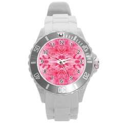 Pink Marbling Ornate Round Plastic Sport Watch (l) by kaleidomarblingart