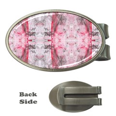 Pink On Grey I Repeats Money Clips (oval)  by kaleidomarblingart