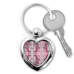 Pink On Grey I Repeats Key Chain (heart) by kaleidomarblingart