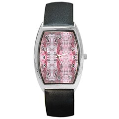 Pink On Grey I Repeats Barrel Style Metal Watch by kaleidomarblingart