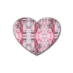 Pink On Grey I Repeats Rubber Coaster (heart)  by kaleidomarblingart