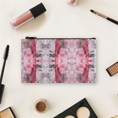 Pink On Grey I Repeats Cosmetic Bag (small) by kaleidomarblingart