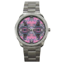 Grey Pink Module  Sport Metal Watch by kaleidomarblingart