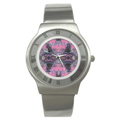 Grey Pink Module  Stainless Steel Watch by kaleidomarblingart