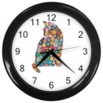 Flower Cat Wall Clock (Black) Front