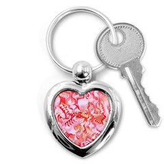 Cherry Blossom Cascades Abstract Floral Pattern Pink White  Key Chain (heart) by CrypticFragmentsDesign