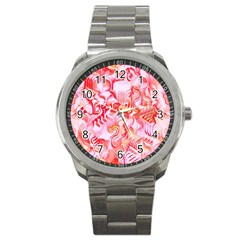 Cherry Blossom Cascades Abstract Floral Pattern Pink White  Sport Metal Watch by CrypticFragmentsDesign