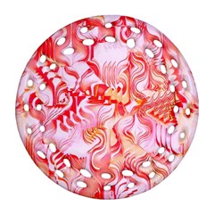 Cherry Blossom Cascades Abstract Floral Pattern Pink White  Round Filigree Ornament (two Sides) by CrypticFragmentsDesign