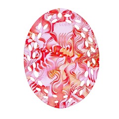 Cherry Blossom Cascades Abstract Floral Pattern Pink White  Ornament (oval Filigree) by CrypticFragmentsDesign