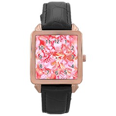 Cherry Blossom Cascades Abstract Floral Pattern Pink White  Rose Gold Leather Watch  by CrypticFragmentsDesign