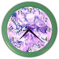 Hydrangea Blossoms Fantasy Gardens Pastel Pink And Blue Color Wall Clock by CrypticFragmentsDesign