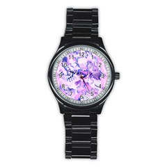 Hydrangea Blossoms Fantasy Gardens Pastel Pink And Blue Stainless Steel Round Watch by CrypticFragmentsDesign