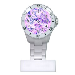 Hydrangea Blossoms Fantasy Gardens Pastel Pink And Blue Plastic Nurses Watch by CrypticFragmentsDesign