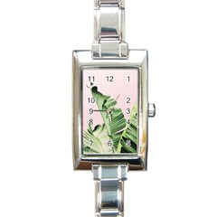 Palm Leaves On Pink Rectangle Italian Charm Watch by goljakoff