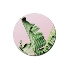 Palm Leaves On Pink Rubber Round Coaster (4 Pack)  by goljakoff