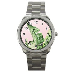 Palm Leaves On Pink Sport Metal Watch by goljakoff