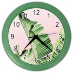 Palm leaves on pink Color Wall Clock Front