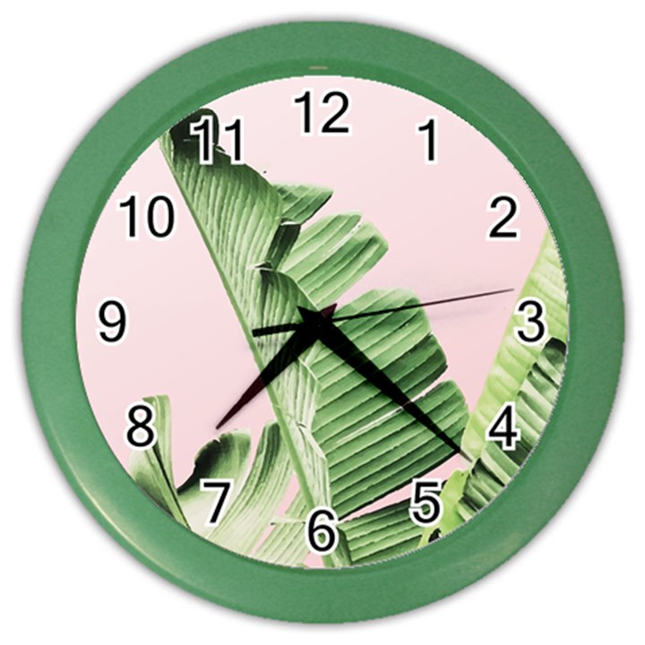 Palm leaves on pink Color Wall Clock