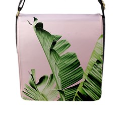 Palm Leaves On Pink Flap Closure Messenger Bag (l) by goljakoff