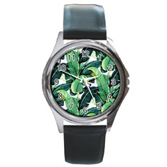 Banana Leaves Round Metal Watch